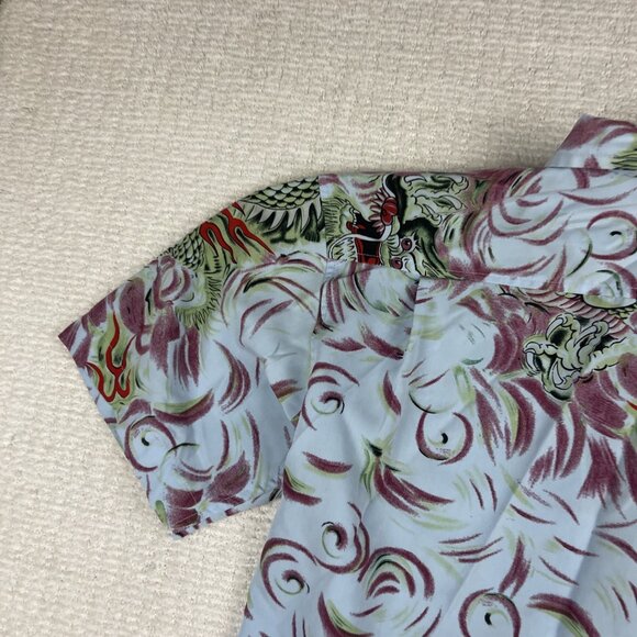 Y2K Claudio Nucci Trippy Flames Dragon AOP  Button Shirt Men Sz L Blue / Green - Picture 13 of 16